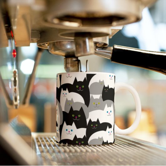 Funny Black Gray and White Kitty Cat Pattern Kaffeetasse
