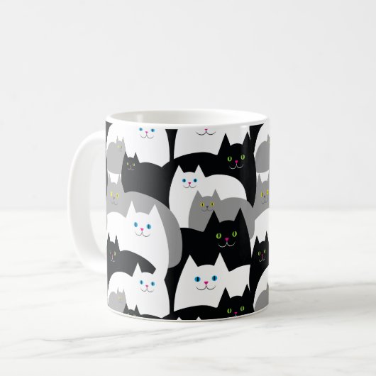 Funny Black Gray and White Kitty Cat Pattern Kaffeetasse (Vorderseite Links)