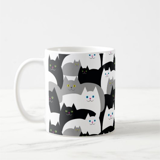 Funny Black Gray and White Kitty Cat Pattern Kaffeetasse (Links)