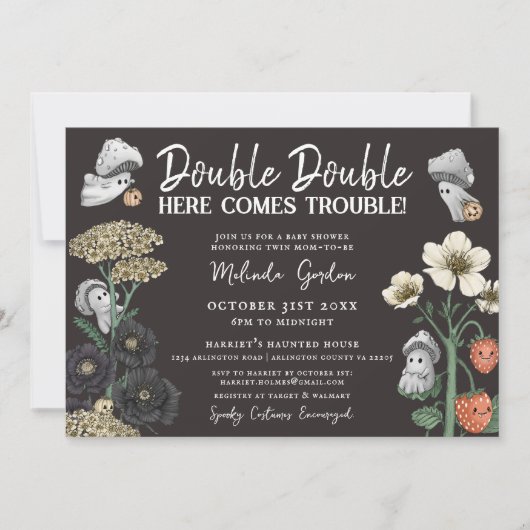 Funny Black Halloween Ghosts Twins Baby Dusche Einladung (Vorderseite)