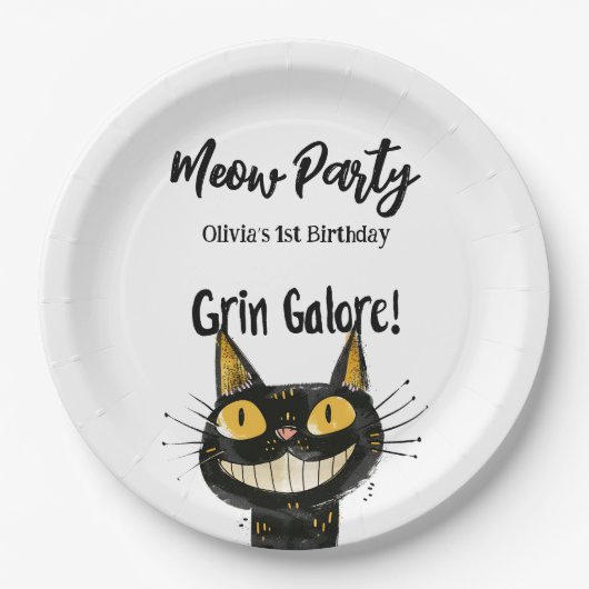 Funny Black Kitty Birthday Party Pappteller (Vorderseite)