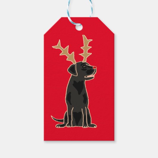 Funny Black Lab mit Rentier Antlers Weihnachten Geschenkanhänger (Vorderseite)