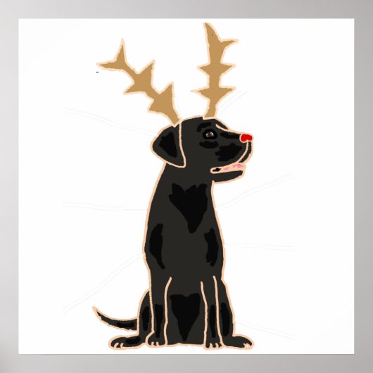 Funny Black Lab mit Rentier Antlers Weihnachten Poster (Vorne)