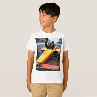 Funny Black Lab Puppy Race Car T-Shirt for Kids | 