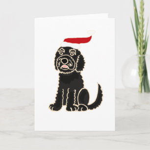 Funny Black Labradoodle in Weihnachtsmannmütze Wei Feiertagskarte