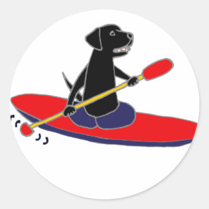 Funny Black Labrador Retriever Dog Kayaking Runder Aufkleber