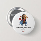 Funny Black & Maroon Cartoon Superhero Grandma Button (Vorne & Hinten)