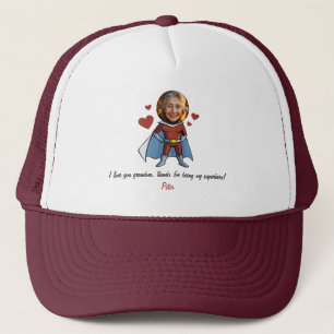 Funny Black & Maroon Cartoon Superhero Grandma Truckerkappe