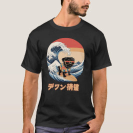 Funny Black Mops Japanisch Kanagawa Wave Dog T-Shirt