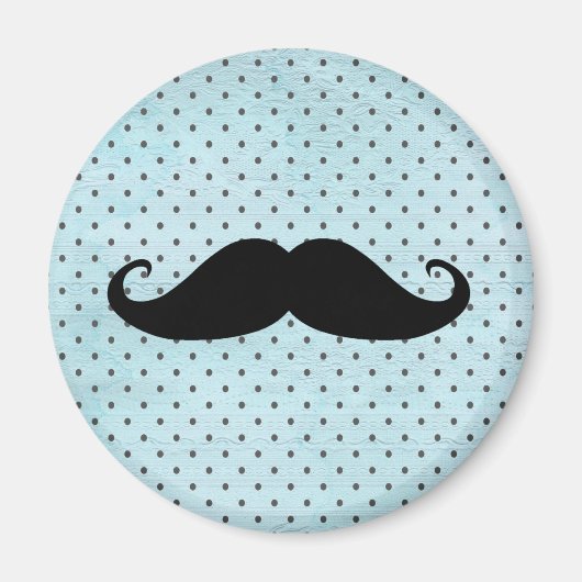 Funny Black Mustache auf Aquamarinen Blue Polka Do Magnet (Vorne)