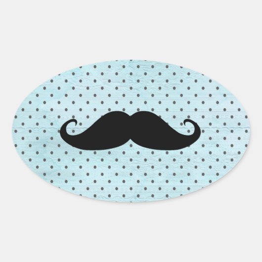Funny Black Mustache auf Aquamarinen Blue Polka Do Ovaler Aufkleber (Vorderseite)