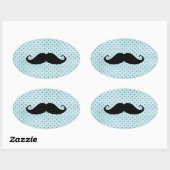 Funny Black Mustache auf Aquamarinen Blue Polka Do Ovaler Aufkleber (Blatt)