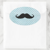 Funny Black Mustache auf Aquamarinen Blue Polka Do Ovaler Aufkleber (Tasche)