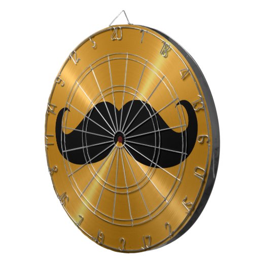 Funny Black Mustache auf Metall Gold Hintergrund Dartscheibe (Vorderseite rechts)