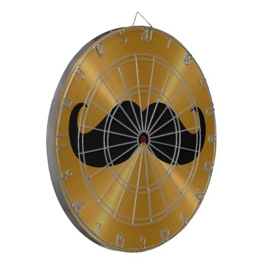 Funny Black Mustache auf Metall Gold Hintergrund Dartscheibe (Vorderseite Links)