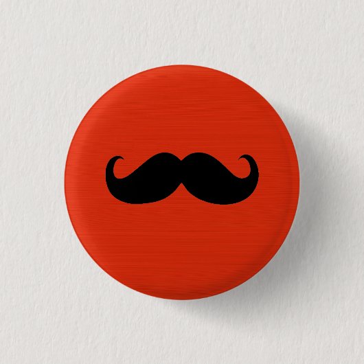 Funny Black Mustache auf Orange Red Background Button (Vorderseite)