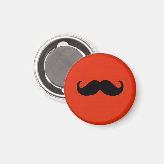 Funny Black Mustache auf Orange Red Background Magnet (Vorderseite/Rückseite)