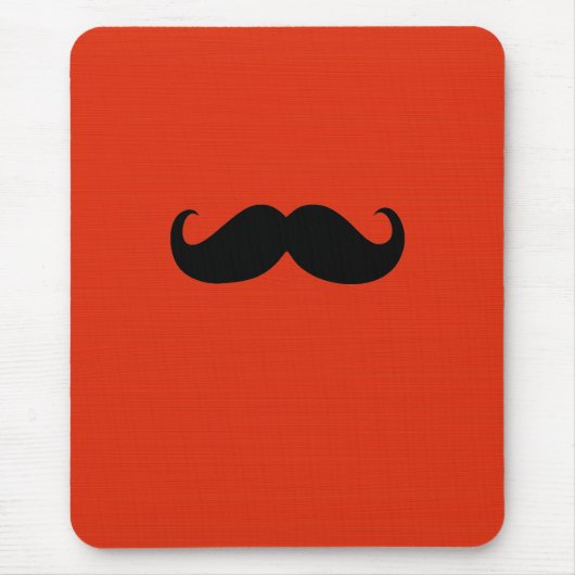 Funny Black Mustache auf Orange Red Background Mousepad (Vorne)