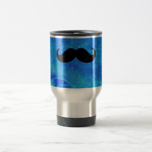 Funny Black Mustache auf Vintagem blauen Hintergru Reisebecher