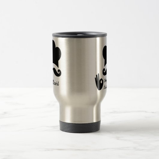 Funny Black Mustache Benutzerdefinierter Textname  Reisebecher (Mittel)
