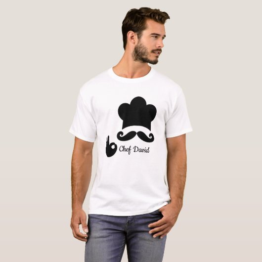 Funny Black Mustache Custom Text Koch Hat T-Shirt (Vorne ganz)