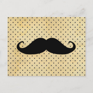 Funny Black Mustache On Vintage Yellow Polka Dots Postkarte