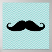 Funny Black Mustache und blaues Zickzack Muster Poster (Vorne)