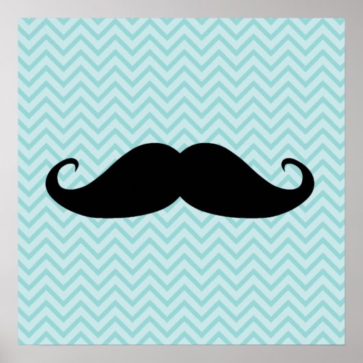 Funny Black Mustache und blaues Zickzack Muster Poster (Vorne)