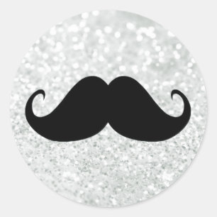 Funny Black Mustache und White Sparkle Blase Runder Aufkleber