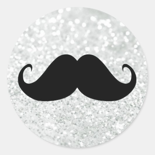 Funny Black Mustache und White Sparkle Blase Runder Aufkleber (Vorderseite)