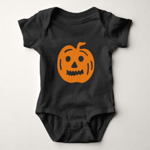 Funny Black Orange Halloween Pumpkin Face Baby Strampler