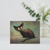 Funny Black Oriental Cat Damask Kitten Art Postkarte (Stehend Vorderseite)