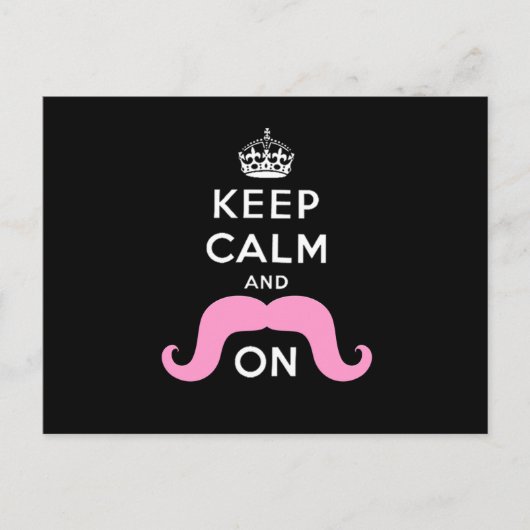 Funny Black, Pink Behalten Ruhe und Mustache On Postkarte (Vorderseite)
