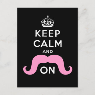 Funny Black, Pink Behalten Ruhe und Mustache On Postkarte