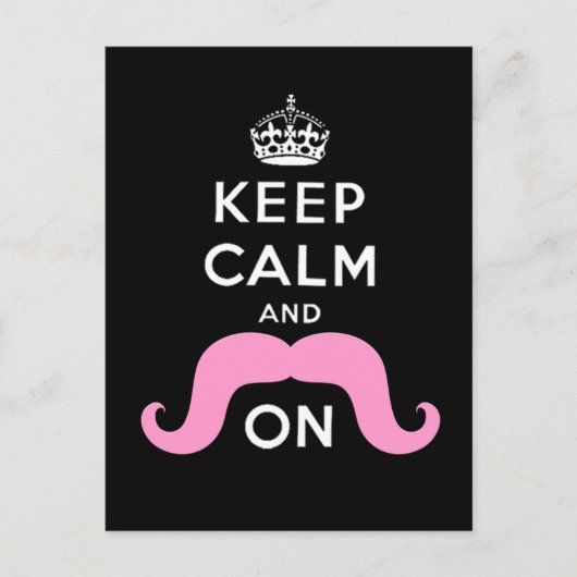Funny Black, Pink Behalten Ruhe und Mustache On Postkarte (Vorderseite)