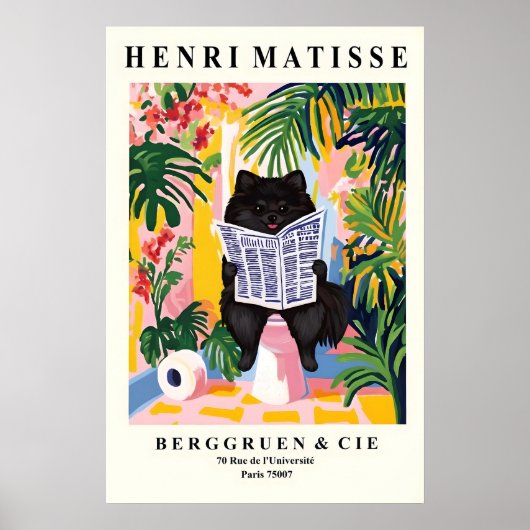 Funny Black Pomeranian Print - Dog on toilet Poster (Vorne)