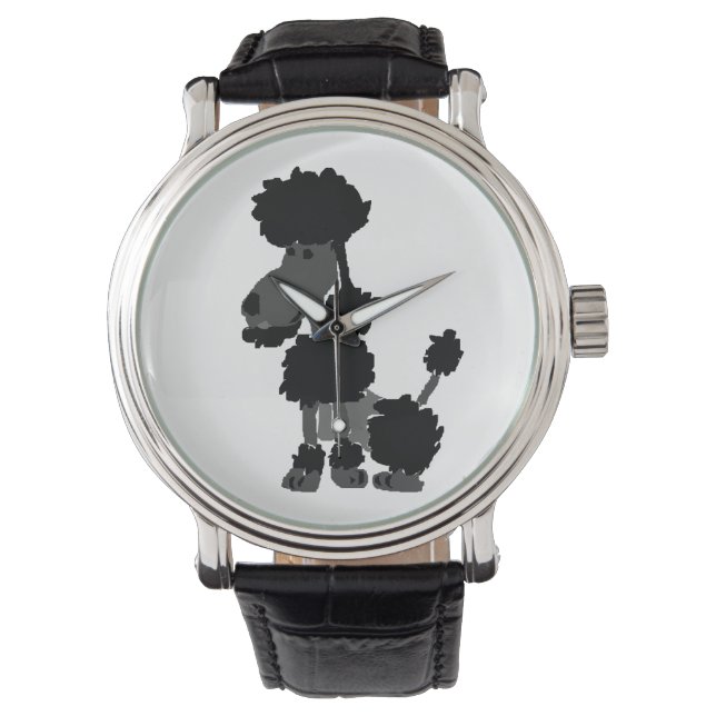 Funny Black Poodle Dog Kunst Armbanduhr (Vorderseite)