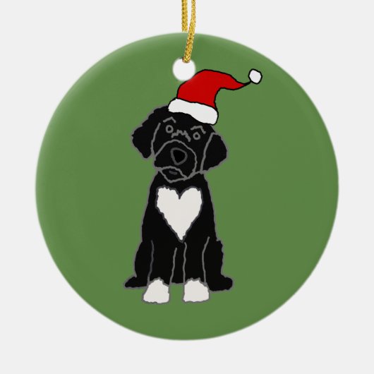 Funny Black Portugiesischer Wasserhund Weihnachten Keramik Ornament (Vorne)
