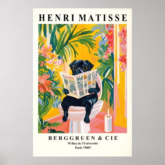 Funny Black Pug Bathroom Print Matisse Style Poster (Vorne)
