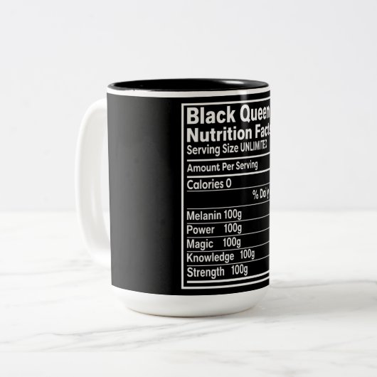 Funny Black Queen ernährungswissenschaftliche Fakt Zweifarbige Tasse (Vorderseite Links)
