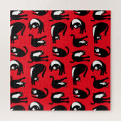 Funny Black Red Cat Fitness Puzzle (Horizontal)