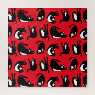 Funny Black Red Cat Fitness Puzzle