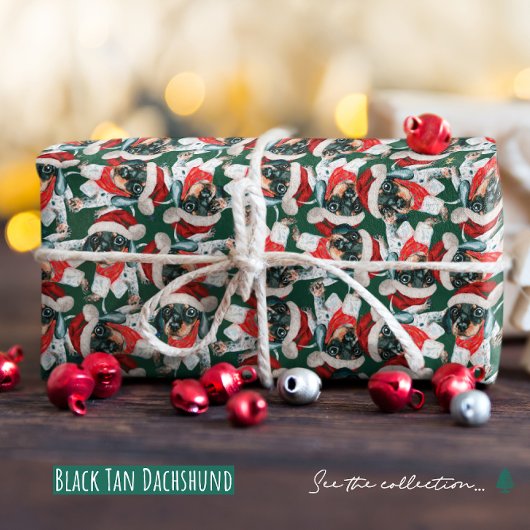 Funny Black Tan Dackel Welppy Christmas Pattern Geschenkpapier