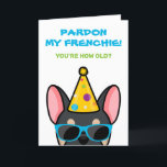 Funny Black Tan French Bulldog Frenchie Birthday C Karte<br><div class="desc">Wenn Sie jemanden kennen, der französische Bullhunde Lieben hat und einen guten Spaß hat, ist diese lustige Geburtstagskarte ideal, um sie an ihrem besonderen Tag zu schicken. Das Design zeigt eine Cartoon-Art-Abbildung eines schwarz-bräunlichen französischen Bulldoggen mit einem Party Hut und Sonnenbrille mit der Formulierung "Verzeihen Sie meine Franzosen! Du bist...</div>