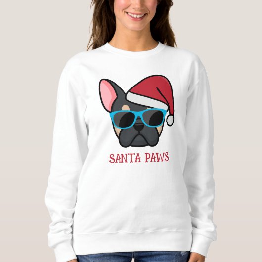 Funny Black Tan Frenchie Santa Paws Weihnachten Sweatshirt (Vorderseite)