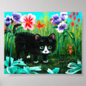 Funny Black Tuxedo Cat Mouse Kunst Kunst Poster (Vorne)