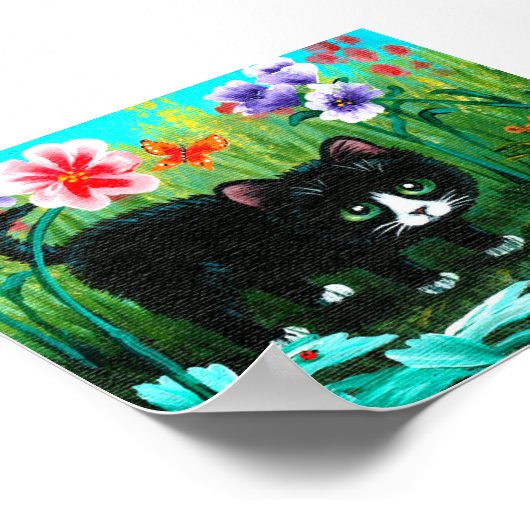 Funny Black Tuxedo Cat Mouse Kunst Kunst Poster (Ecke)