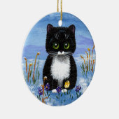 Funny Black Tuxedo Cat Winter Schnee Kreationarts Keramik Ornament (Rechts)