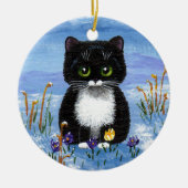 Funny Black Tuxedo Cat Winter Schnee Kreationarts Keramik Ornament (Vorne)