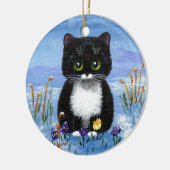Funny Black Tuxedo Cat Winter Schnee Kreationarts Keramik Ornament (Links)